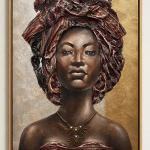 Modern African Portrait Textured Canvas Wall Art with Frame
