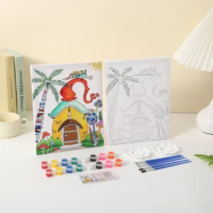 Pre-Printed Cartoon House Series Canvas Painting Set