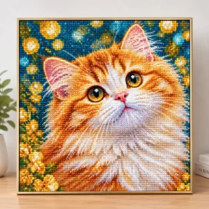 Fluffy Cat Diamond Painting Canvas – Colorful Cat Design for DIY Kits & Wholesale